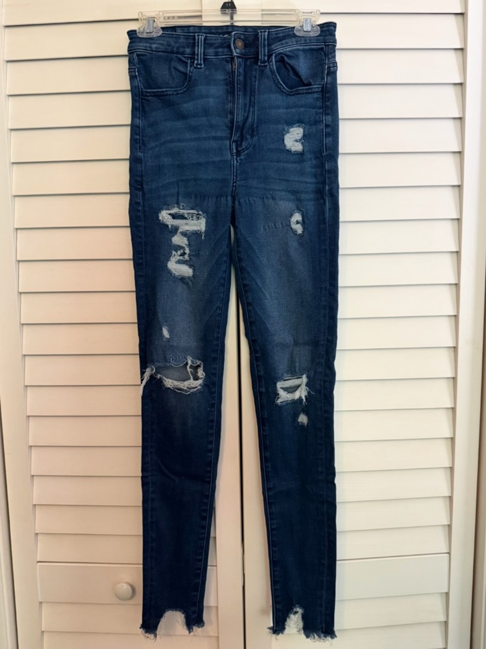 👖American Eagle Highest-Rise Dk Blue Rip Jegging-Next Level Stretch 4 X-Long 30”
